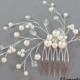 Bridal comb, Ivory pearls hair piece, Wedding hair accessories, White pearls hair comb, Flower hair vines, Rhinestone Crystal comb, Formal