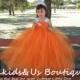 Orange  Flower Girl Dress Shabby Flowers Dress - Full length Tutu  Dress Wedding Dress Birthday