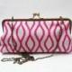Clutch bag, pink and cream geometric design, embroidered clutch, wedding clutch