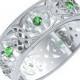 Celtic Wedding Ring With Cut-Through Celtic Butterfly Knot Design With Emerald Stones in Sterling Silver, Made in Your Size CR-1040