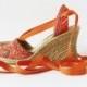 Orange Embroidered Espadrilles Jute Platforms Boho Style Tangerine Wedding Wedges Ladies Summer Shoes Gypsy Queen Sandals UK 4 US 6.5 EUR 37