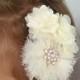 Cream ivory Clip Ivory ballerina cream chiffon ivory mesh tulle bronze button flowers hair clip toddler baby teen women wedding flower girl