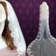 Ivory Cathedral Length French Alencon Lace Wedding Veil with Eyelash edge 