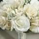 Silk Wedding Bouquet with Champagne and Ivory Roses - Natural Touch Silk Flower Bride Bouquet - Almost Fresh