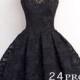 Black A-line Lace Short Prom Dress, Homecoming Dresses - 24prom