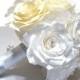 White and ivory alternative paper rose bridal bouquet,  Classic custom made artificial flower bouquet, Unique white and ivory throw bouquet