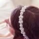 White Modern Headband, White Crystal Bridal Headband, Tie-on Crystal Headpiece, White Wedding Hair Accessories, Bridal Hair Piece, Halo