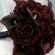 Wedding Bouquet real touch majestic red calla lily black baccara rose bridal bouquet