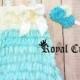 CLEARANCE AQUA & IVORY Girls Lace Romper Dress - Headband Set Outfit - Baby Toddler – Wedding Flower Girl Birthday Photo Cake - ia1