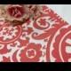 CHOOSE YOUR LENGTH Coral damask print white and coral table runner Wedding Bridal Suzani home decor