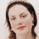 Bridal crystal and pearl tiara, Flower tiara, Pearl and crystal tiara headband, Sterling silver tiara with crystals and porcelain flowers
