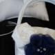 Ivory or White Ring Bearer Pillow and Basket-Royal Blue Flower and White or Ivory Satin Flowers with Rhinestones and Pearls