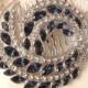 Sapphire Bridal Hair Comb 1920s Art Deco Navy Blue Rhinestone Vintage Silver Pave Crystal Brooch to Headpiece Great GATSBY Wedding Accessory
