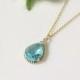 Aquamarine necklace, Gorgeous Drop ,stone in twisted bezel, light blue, B0083-G