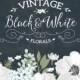 Vintage Black and White floral wedding invitation clip art collection: hand drawn wreaths, flowers, patterns / Vector, PNG, JPG / CM0049