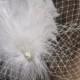 Wedding Headpiece with Bridal Birdcage Veil - Fascinator- Wedding Hair Clip - Wedding Accessory-Feathers-Crystals-Vail-Pearl