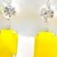 Yellow Rectangle Silver Setting Swarovski Rhinestone Drop Dangle Earrings - Wedding Earrings, Bridesmaid Earrings, Beach