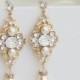 Gold Bridal Earrings Ivory pearl Wedding Earrings Swarovski Pearl crystals Vintage style Wedding Jewelry LEILA
