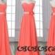 Coral long Bridesmaid Dress,Coral Bridesmaid dress,Prom Dress,Chiffon Bridesmaid Dress,Custom Color Size Elegant Formal Strapless Sweetheart