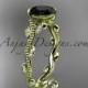 14k yellow gold diamond leaf and vine wedding ring, engagement ring with Black Diamond center stone ADLR33