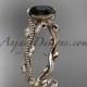 14k rose gold diamond leaf and vine wedding ring, engagement ring with Black Diamond center stone ADLR33