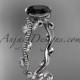 14k white gold diamond leaf and vine wedding ring, engagement ring with Black Diamond center stone ADLR33