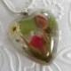 True Love-Pressed Flower Resin Heart Pendant with Red Rosebuds, Baby's Breath and Bridal Veil