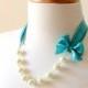 6 Blue Ribbon Pearl Necklaces -  Robin's Egg Blue Necklace - Blue Wedding Necklaces - bridesmaid jewelry