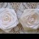2 - 3inch Cream  Victorian Ribbon Roses Handmade Pearls