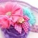 Matching Flower Chiffon Headband to Fathers Day Onesie Design Pink Purple Aqua
