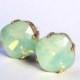 Mint Green Opal Crystal Stud Earrings Classic Sparkling Seafoam Solitaire Swarovski 12mm or 10mm Sterling Post & Copper - Women's Jewelry