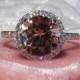 Peachy Pink Morganite in White Gold Diamond Halo Engagement Ring, Morganite Engagement Ring