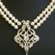 Vintage Style Wedding Necklace, Art Deco Style Pearl Bridal Necklace, Crystal Filigree Wedding Necklace, ALESSANDRA