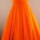 Glorious Bright Orange Ball Gown Size Medium Miss Elliette Sheer Chiffon Sequins Full Length