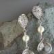 CRYSTAL RHINESTONE BRIDAL Earrings in Silver with a Rhinestone Stud Tear Drop, Swarovski Pearl, Cubic Zirconia,  Wedding, Silver/Gold