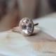 Halo Diamond Oval Morganite Ring 14k Rose Gold Engagement Ring Wedding Ring   Gemstone Engagement Ring