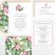 Hibiscus Tropical Destination Wedding Invitation Collection, Pink and Green, Wedding Announcement, Save The Date, Bridal Shower
