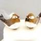 Chipper Chickadee Love Bird Cake Topper in Golden Brown: Bride and Groom Woodland Wedding Cake Topper