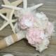 Beach Wedding Bridal Bouquet Pink Peony Shabby Chic Keepsake Rustic Burlap Lace Sand Dollars Starfish
