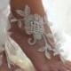 ivory Beach wedding barefoot sandals, floral lace sandals, lace sandals, bridal sandals, wedding sandals, pearl barefoot sandals
