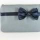 SUPER SALE - Set of 5 Gray with Little Navy Blue Bow Clutches - Bridal Clutches,Bridesmaid Wristlet,Wedding Gift,Zipper Pouch- Made To Order