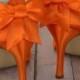 Wedding Shoes -- Orange Peep Toe Wedding Shoes with Matching Bown on the Heel