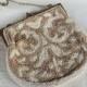 Vintage Beaded Wedding Evening Bag - Retro Formal Clutch Bridal Purse - Chanpange Pearl & Seed Beads  -  Made in France