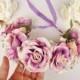 Purple Lilac Peach Pink White Rose Floral Crown - Floral Headband, Flower Crown, Floral Wreath, Wedding, Bridal, Festival, Rose Crown