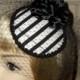 Custom Made Black and White Striped Cocktail Hat With Black Veiling,Taissa Lada,Steam Punk,Lolita,Circular Hat,Veiled Fascinator,Wedding