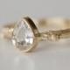White Sapphire Pear Engagement Ring Bezel Set with Twig Band in 14k Gold