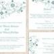 DIY Wedding Invitation Template Set Editable Text Word File Download Floral Wedding Invitation Bird Invitation Printable Blue Invitations