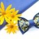 EMBROIDERED BLUE bow tie with bright yellow flowers For Stylish men Women's fashion Independance day in Ukraine Boyfriend's gift Boys ties