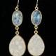 OOAK - Rainbow Moonstone- Druzy Earrings - Drop Earrings - Statement Jewelry - Bridal Earrings - Gold Earrings