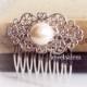 Pearl Hair Comb Wedding Bridal Hair Accessory Silver Antique Brass Vintage Style Something Old White Ivory Cream